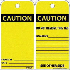 NMC - 6" High x 3" Long, CAUTION, English Safety & Facility Accident Prevention Tag - Tag Header: CAUTION, 2 Sides, White Poly - USA Tool & Supply