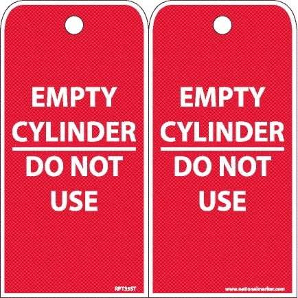 NMC - 4" High x 8" Long, EMPTY CYLINDER-DO NOT USE, English Safety & Facility Accident Prevention Tag - 2 Sides, White Poly - USA Tool & Supply