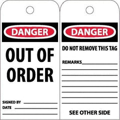 NMC - 4" High x 8" Long, DANGER - OUT OF ORDER, English Safety & Facility Accident Prevention Tag - Tag Header: Danger, 2 Sides, White Poly - USA Tool & Supply