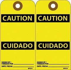 NMC - 6" High x 3" Long, CAUTION, English & Spanish Safety & Facility Accident Prevention Tag - Tag Header: CAUTION, 2 Sides, White Unrippable Vinyl - USA Tool & Supply