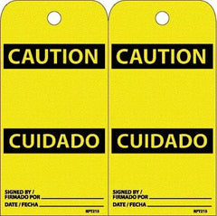 NMC - 6" High x 3" Long, CAUTION, English & Spanish Safety & Facility Accident Prevention Tag - Tag Header: CAUTION, 2 Sides, White Unrippable Vinyl - USA Tool & Supply