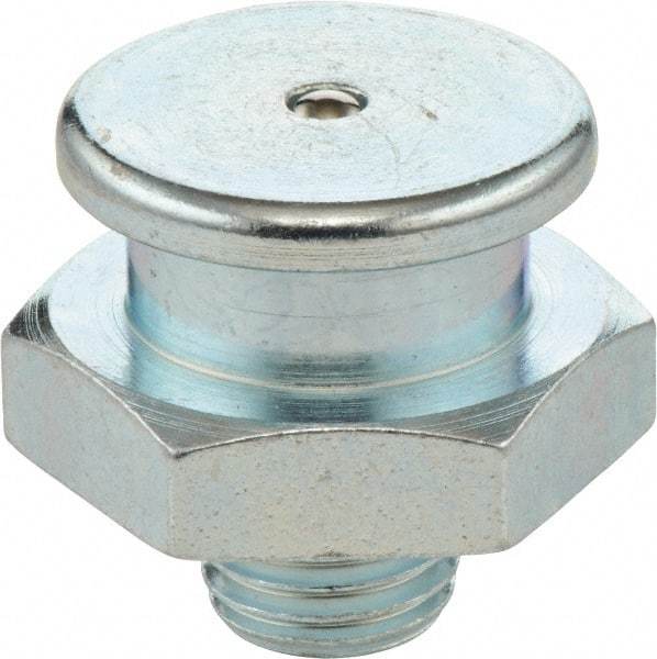 Umeta - Straight Head Angle, M12x1.50 Metric Steel Button-Head Grease Fitting - 17mm Hex, 17mm Overall Height, 6mm Shank Length, Zinc Plated Finish - USA Tool & Supply