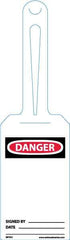 NMC - 11-1/4" High x 3-1/4" Long, DANGER - SIGNED BY____ DATE ____, English Safety & Facility Tag - Tag Header: Danger, 1 Side, White Unrippable Vinyl - USA Tool & Supply