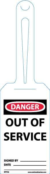 NMC - 11-1/4" High x 3-1/4" Long, Danger - Out of Service, English Safety & Facility Tag - Tag Header: Danger, 1 Side, White Unrippable Vinyl - USA Tool & Supply