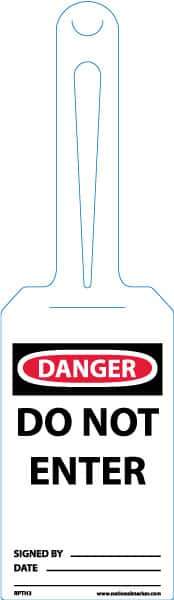 NMC - 11-1/4" High x 3-1/4" Long, DANGER - DO NOT ENTER, English Safety & Facility Tag - Tag Header: Danger, 1 Side, White Unrippable Vinyl - USA Tool & Supply