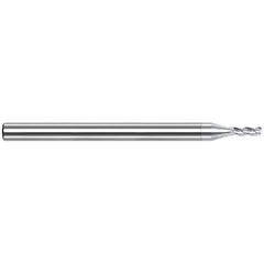 Corner Radius End Mill: 0.0236″ Dia, 0.0354″ LOC, 3 Flutes, Solid Carbide 42 ° Helix, TiB2 Coated, Corner Radius End
