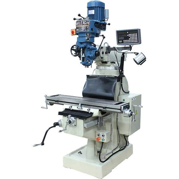 Baileigh - 9" Table Width x 42" Table Length, Step Pulley Control, 1 Phase Knee Milling Machine - R8 Spindle Taper, 3 hp - USA Tool & Supply