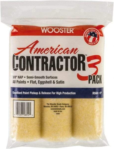 Wooster Brush - 3/8" Nap, 9" Wide Paint Roller Cover - Semi-Smooth Texture, Knitted - USA Tool & Supply