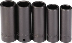 Proto - 5 Piece 1/2" Drive Black Finish Deep Well Socket Set - 6 Points, 17mm to 24mm Range, Metric Measurement Standard - USA Tool & Supply