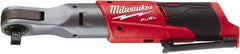 Milwaukee Tool - 1/2" Drive 12 Volt Pistol Grip Cordless Impact Wrench & Ratchet - 175 RPM, 60 Ft/Lb Torque, Lithium-Ion Batteries Not Included - USA Tool & Supply