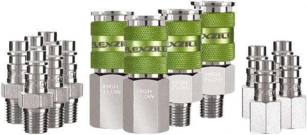 Legacy - 14 Piece 1/4" Body 1/4 NPT 300 psi Steel/Aluminum High Flow Pneumatic Coupling Plug Set - USA Tool & Supply