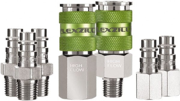 Legacy - 7 Piece 1/4" Body 1/4 NPT 300 psi Steel/Aluminum High Flow Pneumatic Coupling Plug Set - USA Tool & Supply