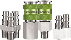 Legacy - 7 Piece 1/4" Body 1/4 NPT 300 psi Steel/Aluminum High Flow Pneumatic Coupling Plug Set - USA Tool & Supply