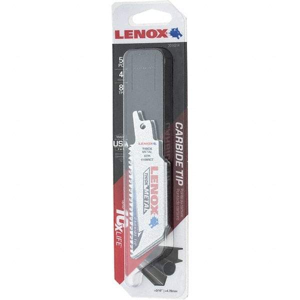 Lenox - 4" Long x 1" Thick, Bi-Metal Reciprocating Saw Blade - Tapered Profile, 8 TPI, Toothed Edge, Tang Shank - USA Tool & Supply