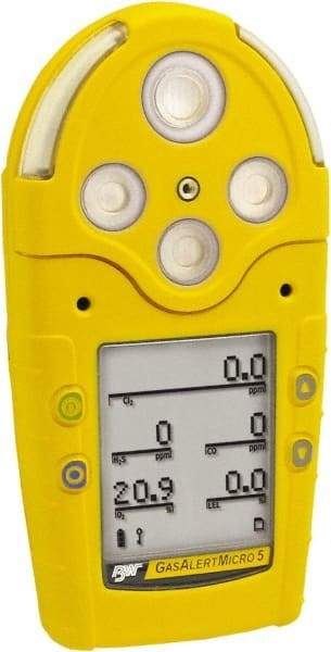 BW Technologies by Honeywell - Visual, Vibration & Audible Alarm, LCD Display, Multi-Gas Detector - Monitors LEL, Oxygen, Hydrogen Sulfide, Carbon Monoxide & Ammonia, -20 to 50°C Working Temp - USA Tool & Supply