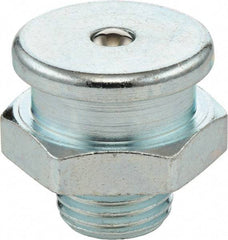 Umeta - Straight Head Angle, M10x1 Metric Steel Button-Head Grease Fitting - 22mm Hex, 23.5mm Overall Height, 9.5mm Shank Length, Zinc Plated Finish - USA Tool & Supply