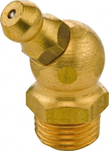 Umeta - 45° Head Angle, M10x1 Metric Brass Standard Grease Fitting - 11mm Hex, 25mm Overall Height, 5.5mm Shank Length - USA Tool & Supply