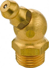 Umeta - 45° Head Angle, M10x1 Metric Brass Standard Grease Fitting - 11mm Hex, 25mm Overall Height, 5.5mm Shank Length - USA Tool & Supply