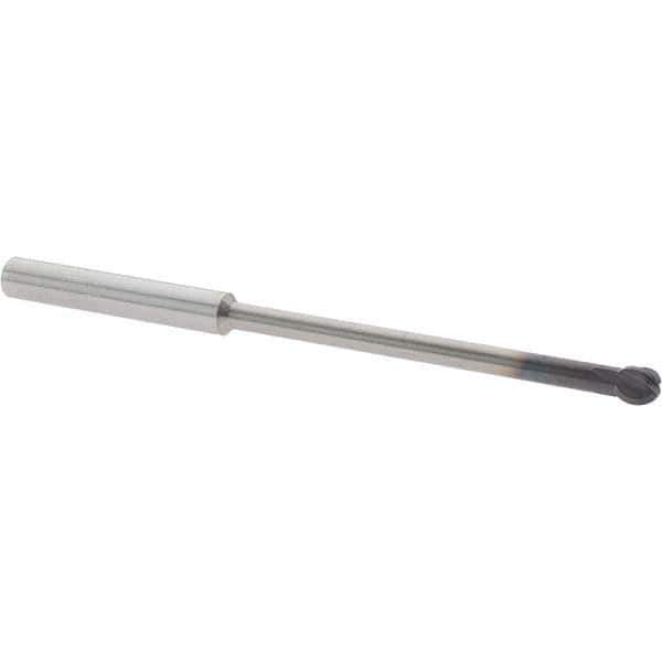 Accupro - 1/4" Diam, 0.213" LOC, 4 Flute Solid Carbide Ball End Mill - nACo Finish, Single End, 4" OAL, 1/4" Shank Diam, Undercutting - USA Tool & Supply