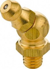 Umeta - 45° Head Angle, 1/4-28 SAE-LT Brass Standard Grease Fitting - 9mm Hex, 23.5mm Overall Height, 5.5mm Shank Length - USA Tool & Supply