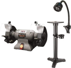 Jet - 8" Wheel Diam x 1" Wheel Width, 1 hp Grinder - 0.63" Arbor Hole Diam, 1 Phase, 3,450 Max RPM, 115 Volts - USA Tool & Supply