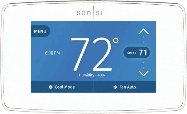 White-Rodgers - 50 to 99°F, 4 Heat, 2 Cool, Touch Screen Programmable Wi-Fi Universal Thermostat - 20 to 30 Volts, 1-1/4" Inside Depth x 1.77" Inside Height x 5-1/4" Inside Width, Horizontal Mount - USA Tool & Supply