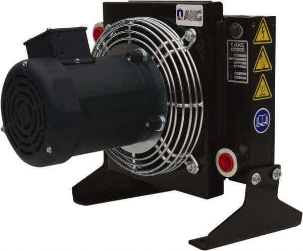 AKG Thermal Systems - SAE #12, 1 Fan Mount, Liquid-To-Air Aluminum Brazed Process Equipment Heat Exchanger - Oil Cooler, Ethylene Glycol/Water Mixture Cooler, 14.25" High x 13.78" Wide x 13.27" Deep, 250°F Max - USA Tool & Supply