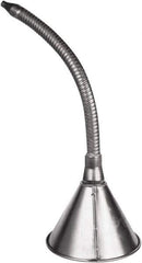 Funnel King - 1 Qt Capacity Galvanized Steel Funnel - 6-3/8" Mouth OD, 7/16" Tip OD, 14" Flexible Spout, Silver - USA Tool & Supply