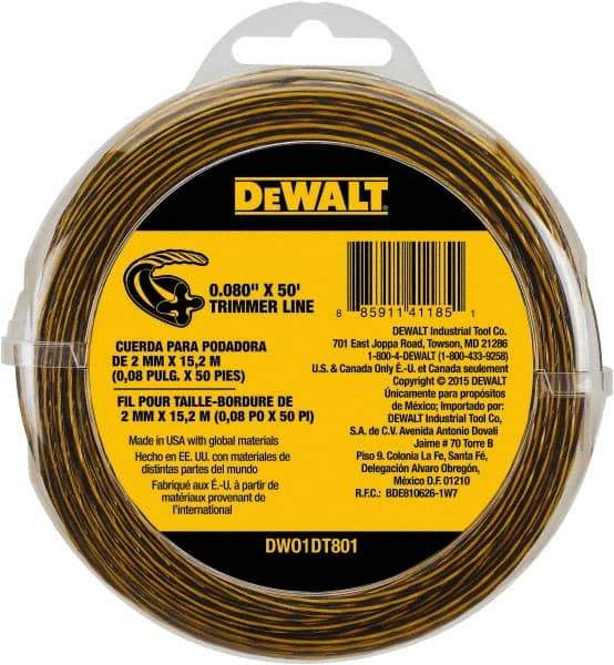 DeWALT - 0.08" Diam, 50' Long String Trimmer Replacment Line - For DCST920B, DCST920P1, DCST970X1, DCST990B, DCST990H1, DCST990M1 - USA Tool & Supply