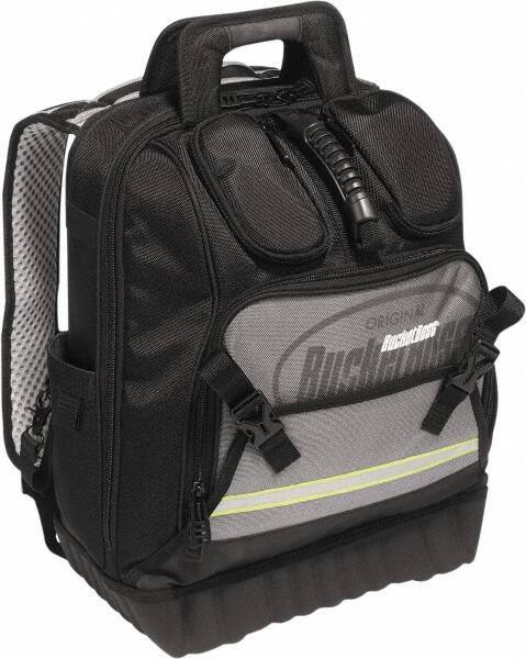 Bucket Boss - 24 Pocket Black, Yellow & Gray Ballistic Polyester Tool Bag - 14" Wide x 10" Deep x 18" High - USA Tool & Supply