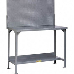 Little Giant - 60 Wide x 30" Deep x 60" High, 12 Gauge Steel Heavy-Duty Workbench with Pegboard Panel - Fixed Legs, Gray - USA Tool & Supply