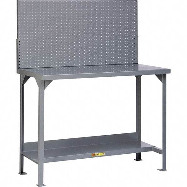 Little Giant - 72 Wide x 36" Deep x 60" High, 12 Gauge Steel Heavy-Duty Workbench with Pegboard Panel - Fixed Legs, Gray - USA Tool & Supply
