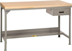 Little Giant - 48 Wide x 24" Deep x 37-3/4" High, Butcher Block Heavy-Duty Workbench with Butcher Block Top - Fixed Legs, Gray - USA Tool & Supply