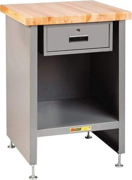 Little Giant - 24 Wide x 24" Deep x 34" High, Butcher Block Compact Work Center Cabinet - Fixed Legs With Adjustable Height Glides, Gray - USA Tool & Supply