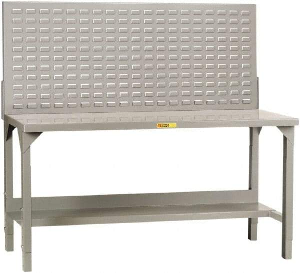 Little Giant - 60 Wide x 30" Deep x 51" High, 12 Gauge Steel Heavy-Duty Workbench with Louvered Panel - Adjustable Height Legs, Gray - USA Tool & Supply