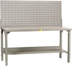 Little Giant - 48 Wide x 30" Deep x 51" High, 12 Gauge Steel Heavy-Duty Workbench with Louvered Panel - Adjustable Height Legs, Gray - USA Tool & Supply