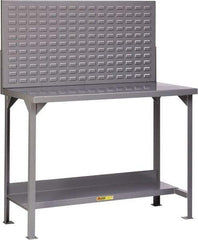 Little Giant - 60 Wide x 36" Deep x 60" High, 12 Gauge Steel Heavy-Duty Workbench with Louvered Panel - Fixed Legs, Gray - USA Tool & Supply