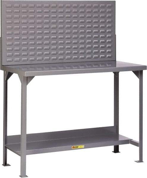 Little Giant - 60 Wide x 24" Deep x 60" High, 12 Gauge Steel Heavy-Duty Workbench with Louvered Panel - Fixed Legs, Gray - USA Tool & Supply