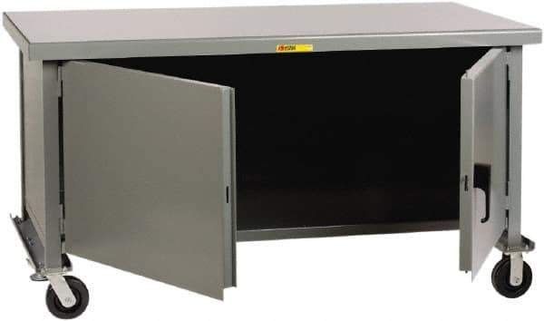 Little Giant - 3,600 Lb Capacity, 2 Shelf, 2 Door Mobile Heavy-Duty Workbench Cabinet - 72" Wide x 30" Deep x 37-1/2" High, Steel, Gray - USA Tool & Supply