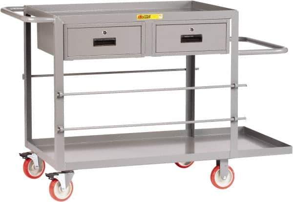 Little Giant - 1,200 Lb Capacity, 24" Wide x 54" Long x 35" High Wire Spool Cart - 2 Drawer, 2 Shelf, Steel, Polyurethane Casters - USA Tool & Supply