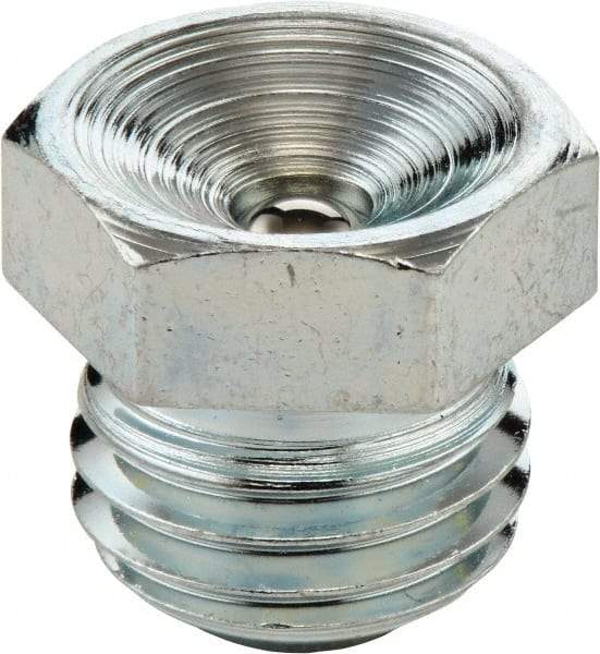 Umeta - Straight Head Angle, 3/4-14 NPTF Steel Flush-Style Grease Fitting - Zinc Plated Finish - USA Tool & Supply