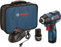 Bosch - 12 Volt, 1/4" Drive, 975 In/Lb Torque, Cordless Impact Driver - 2600 RPM, 2 Lithium-Ion Batteries Included - USA Tool & Supply