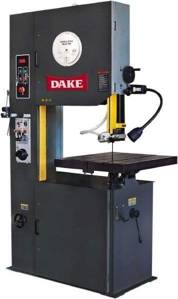 Dake - 26" Throat Capacity, Variable Speed Pulley Vertical Bandsaw - 50 to 415 & 550 to 5,000 SFPM, 3 hp, Three Phase - USA Tool & Supply