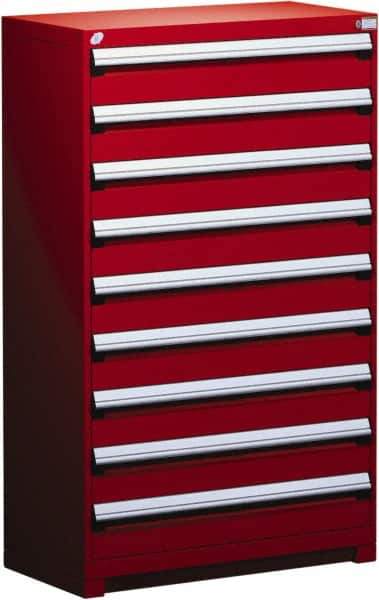 Rousseau Metal - 9 Drawer, Modular Storage Cabinet - Steel, 48" Wide x 24" Deep x 60" High, Flame Red - USA Tool & Supply