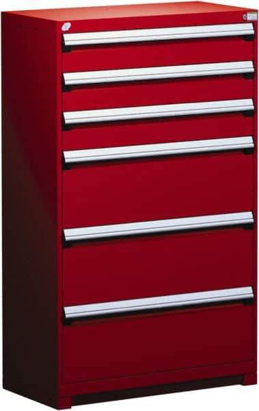 Rousseau Metal - 6 Drawer, Modular Storage Cabinet - Steel, 48" Wide x 27" Deep x 60" High, Flame Red - USA Tool & Supply