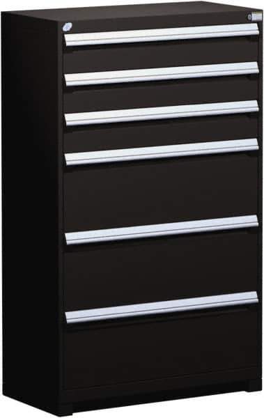 Rousseau Metal - 6 Drawer, Modular Storage Cabinet - Steel, 48" Wide x 27" Deep x 60" High, Black - USA Tool & Supply