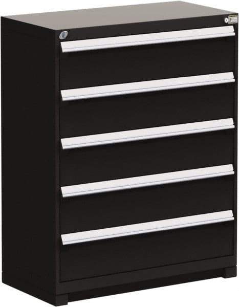 Rousseau Metal - 5 Drawer, Modular Storage Cabinet - Steel, 48" Wide x 27" Deep x 46" High, Black - USA Tool & Supply