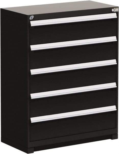 Rousseau Metal - 5 Drawer, Modular Storage Cabinet - Steel, 48" Wide x 24" Deep x 46" High, Black - USA Tool & Supply