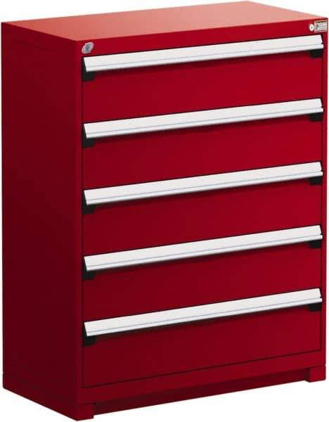 Rousseau Metal - 5 Drawer, Modular Storage Cabinet - Steel, 48" Wide x 24" Deep x 46" High, Flame Red - USA Tool & Supply