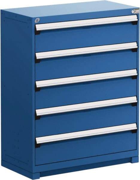 Rousseau Metal - 5 Drawer, Modular Storage Cabinet - Steel, 48" Wide x 24" Deep x 46" High, Avalanche Blue - USA Tool & Supply
